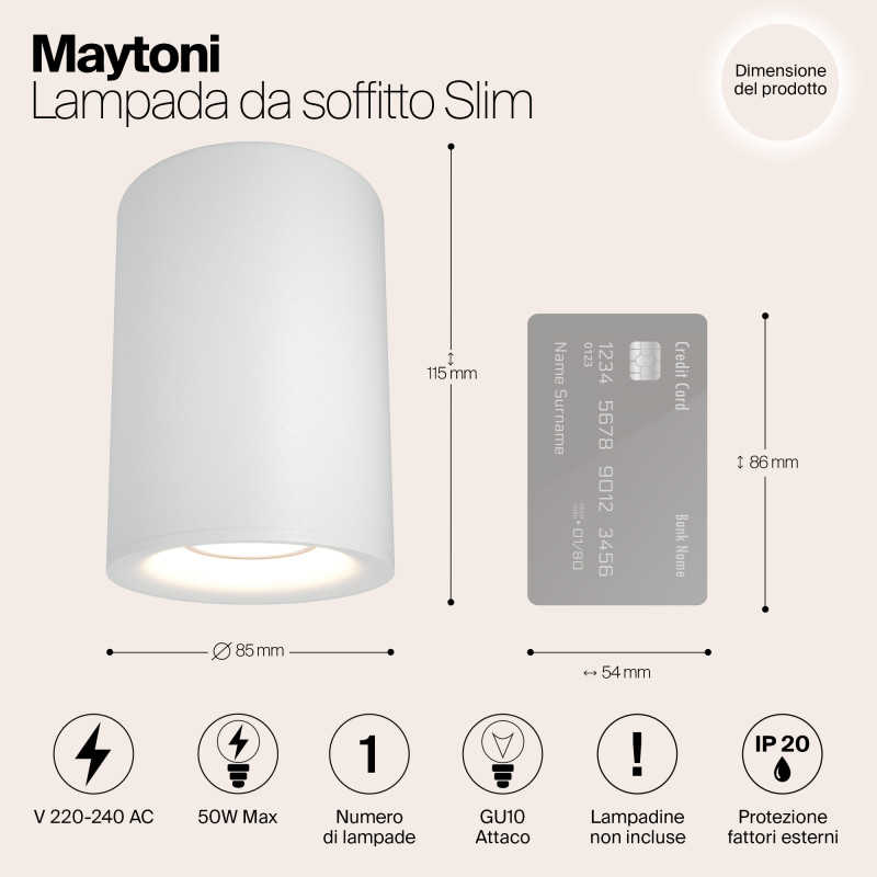 Светильник 8,5*8,5 см, GU10 50W, Maytoni Alfa C012CL-01W, белый