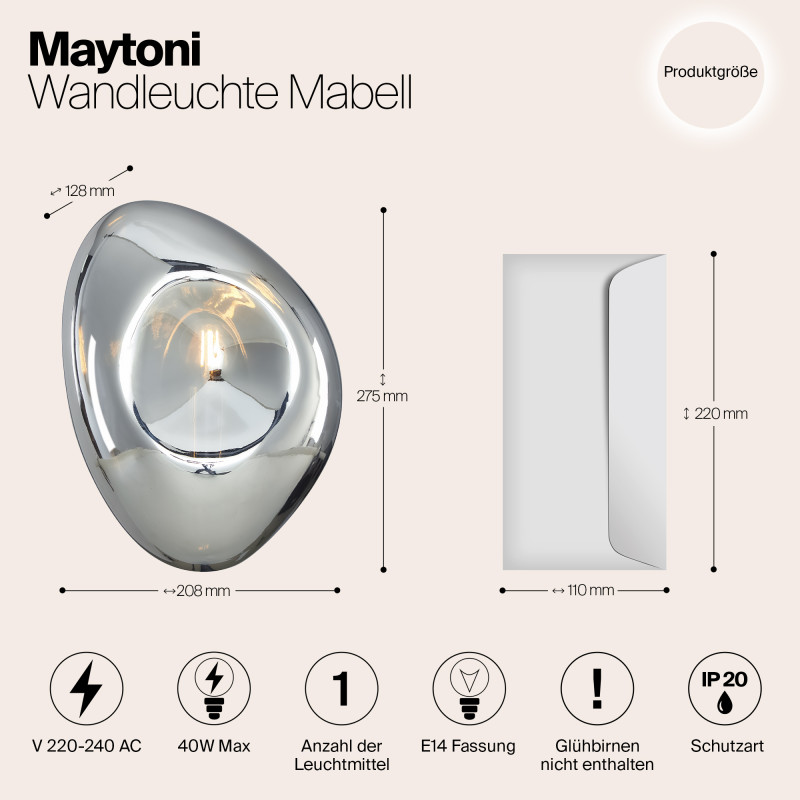 Светильник 28 см, Maytoni Mabell MOD306WL-01CH, хром