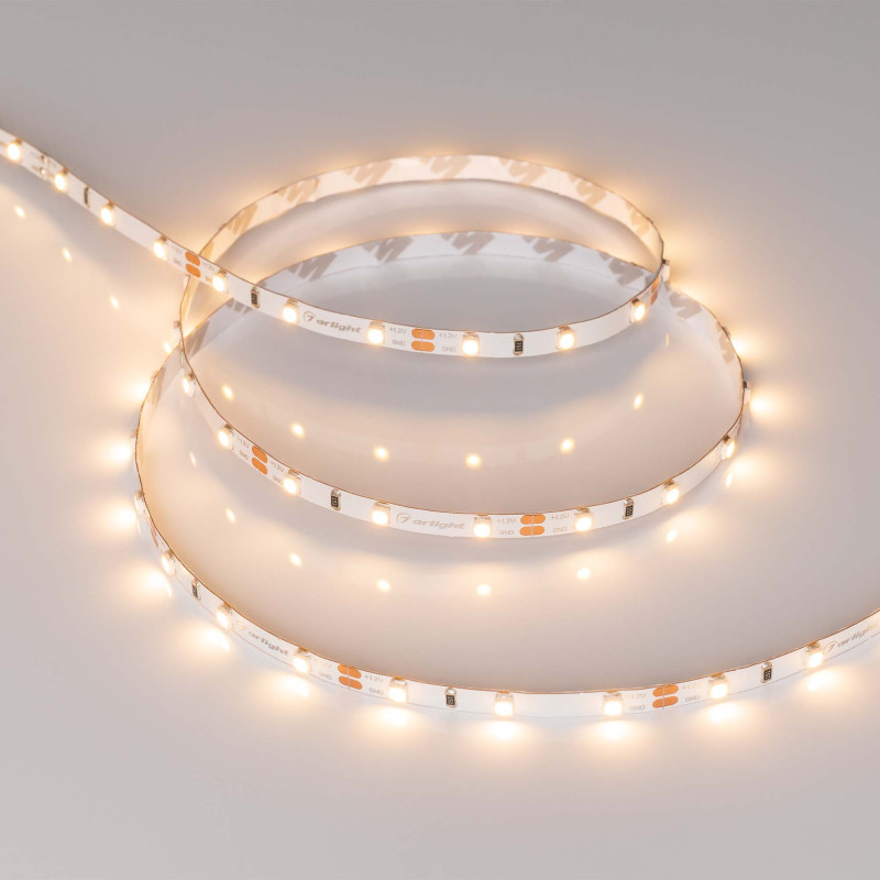Лента RT-A60-5mm 12V Warm2700 (4.8 W/m, IP20, 2835, 5m) (Arlight, 4.8 Вт/м, IP20) 028615(2). Цена указана за 5 метров. Продается кратно 5 метрам.