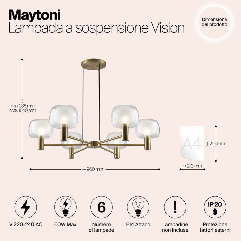 Светильник 96 см, Maytoni Vision MOD411PL-06G, золото