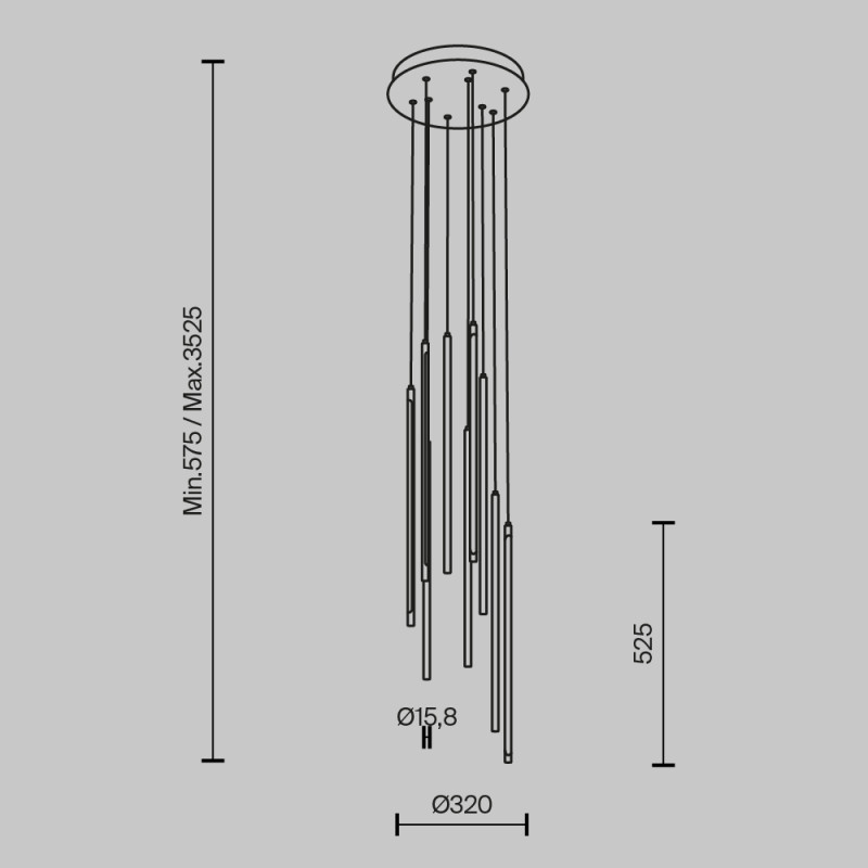 Каскадная люстра 35*35*352,5 см, LED, 46W, 3000К, Maytoni Light stick MOD236PL-L54B3K черный
