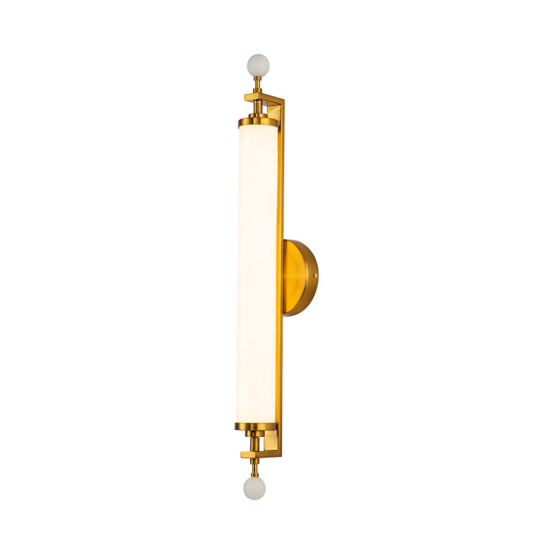 Бра Favourite Plunger 3012-2W, D105*W100*H700, латуни, плафон из искусственного белого мрамора, стеклянный декор по краям