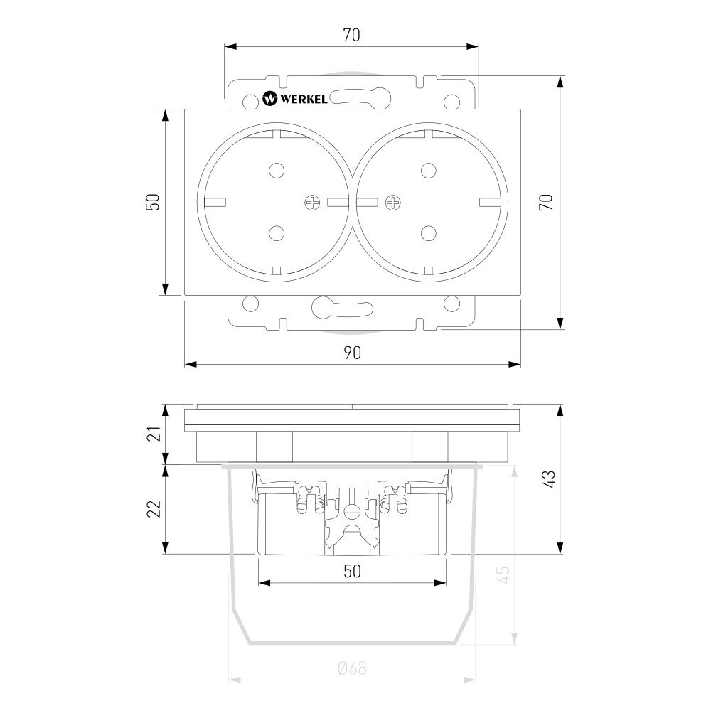 W1272004 Розетка двойная с заземлением, дымчатый Werkel, 4690389213960