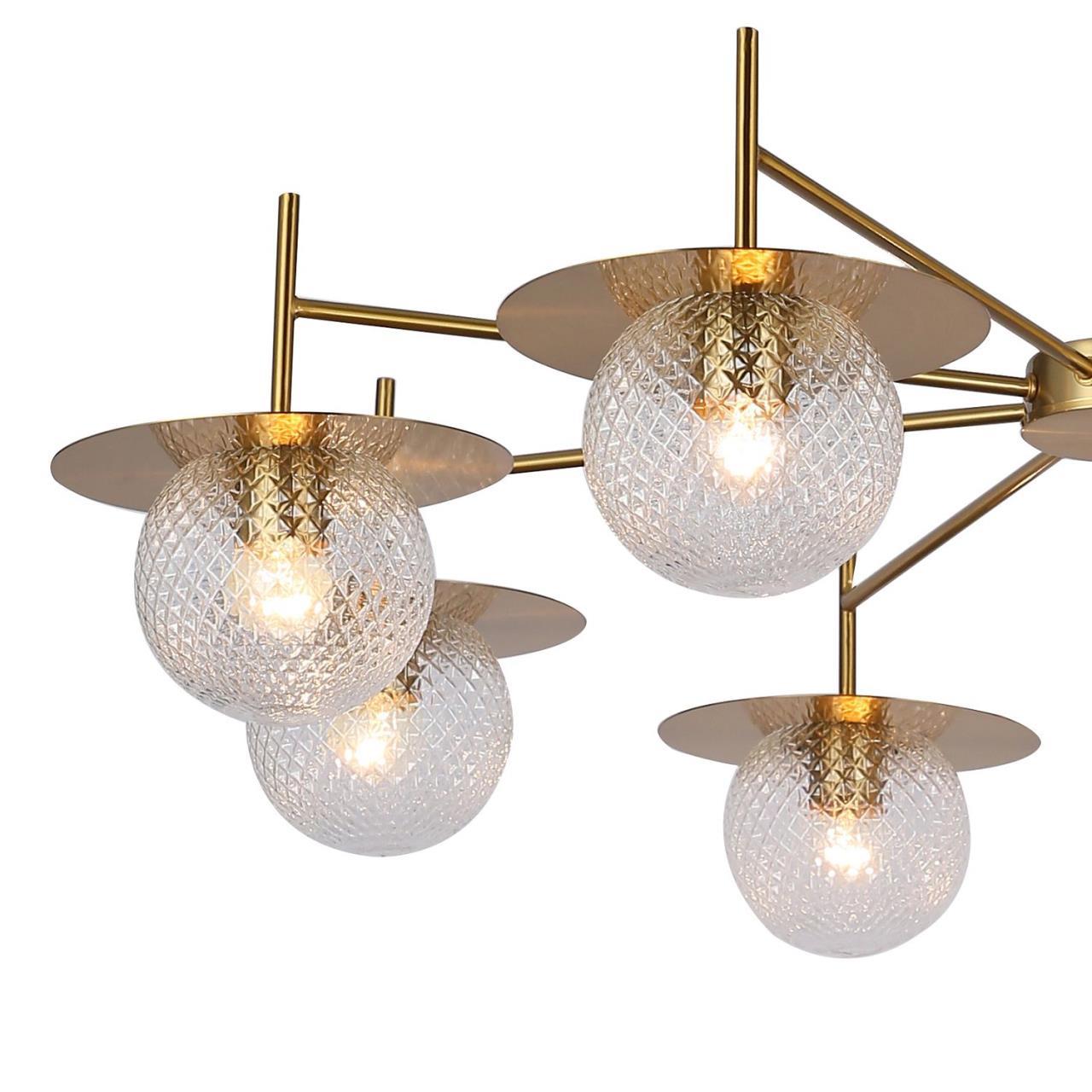 Люстра F-Promo Roshni 3049-8P, D1000*H420, меди, плафоны из прозрачного узорного стекла, декоративные элементы в виде металлических блюдец