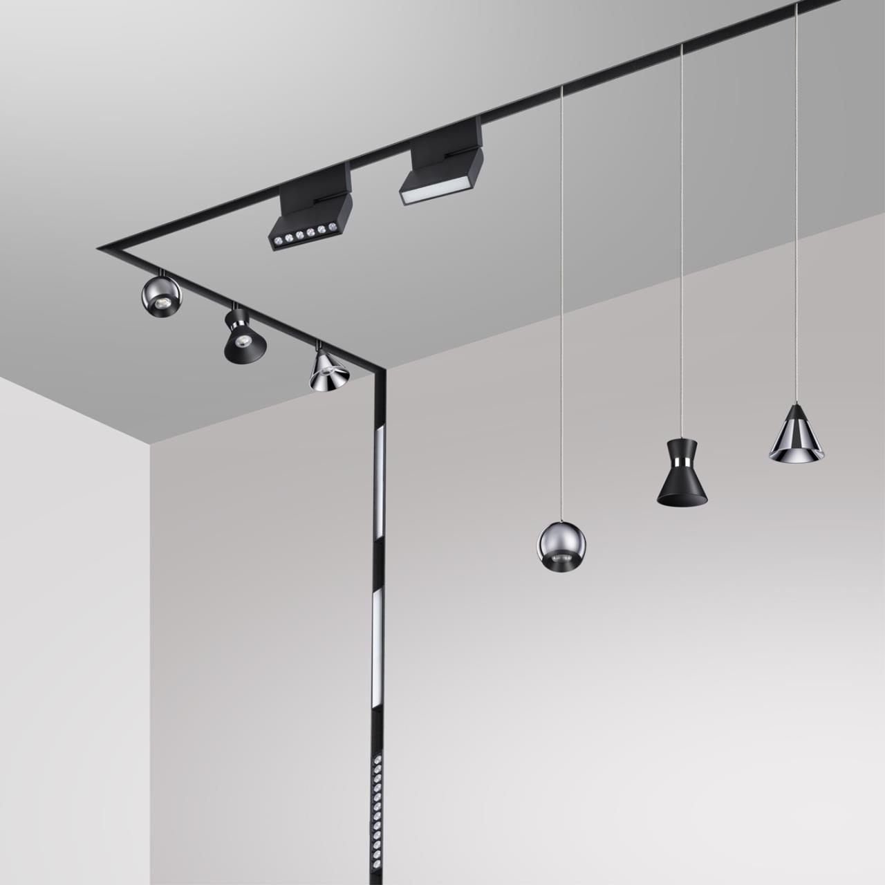 Трековый светильник для низковольного шинопровода Novotech Flum 358393, 10W LED, 4000K, черный-хром