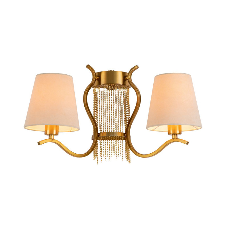Бра Favourite Ketten 2867-2W, D260*W460*H245, латунь, плафоны из велюровой ткани кремового цвета, декоративный элемент в виде латунных цепочек