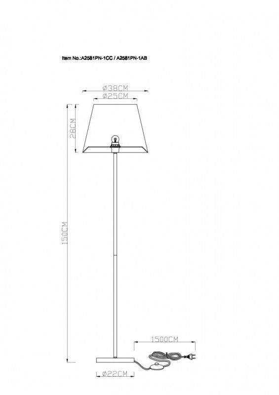 Торшер Arte Lamp Elba A2581PN-1AB, античная бронза
