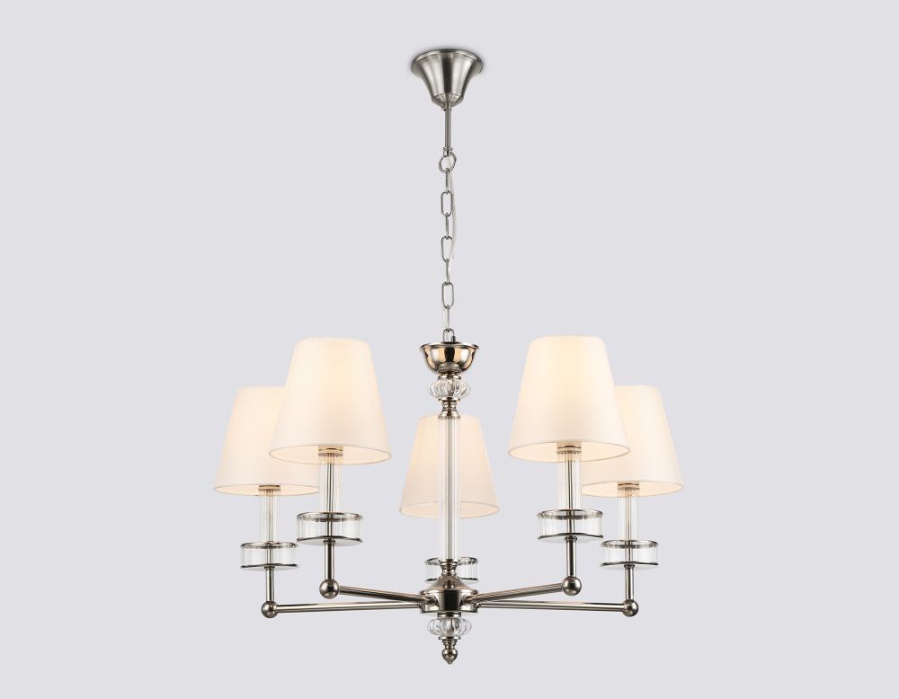 Подвесная люстра с абажурами и хрусталем **44-113 см, 5*E14*40W, K, Ambrella Light High Light LH71001, никель