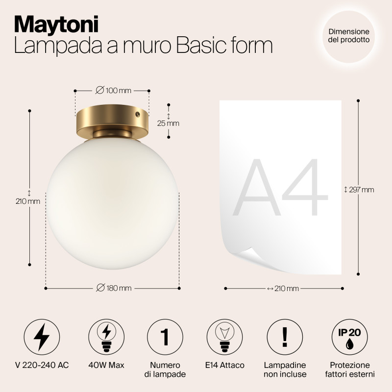 Светильник 18 см Maytoni Basic form MOD321WL-01G2, золото
