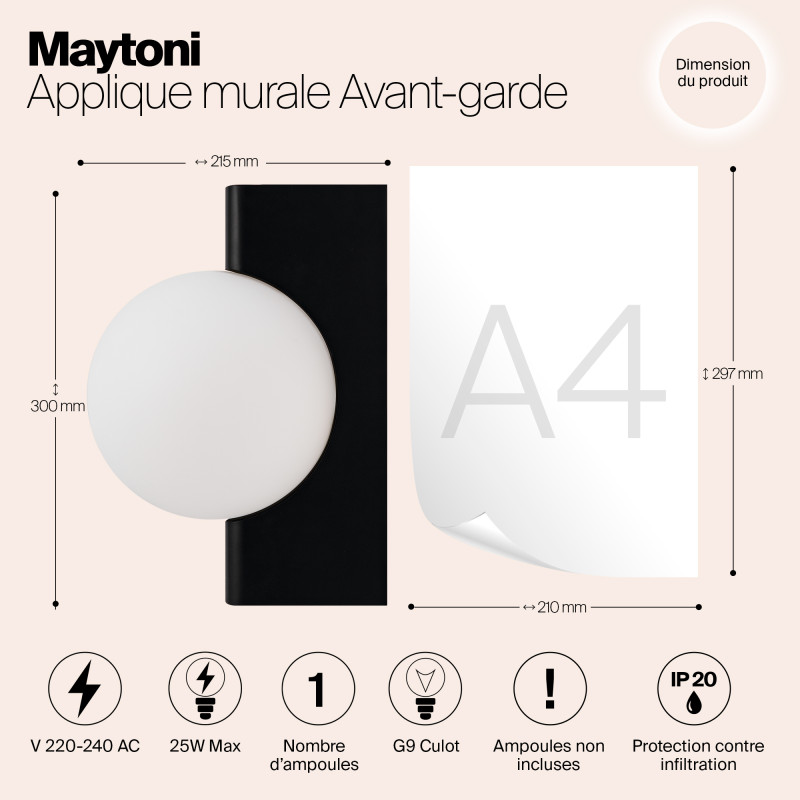 Светильник 30 см, Maytoni Avant-garde MOD324WL-01B, черный