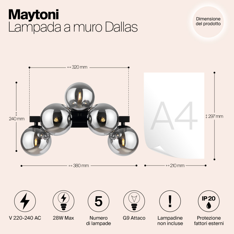 Светильник 38 см, Maytoni MOD547WL-05B, черный