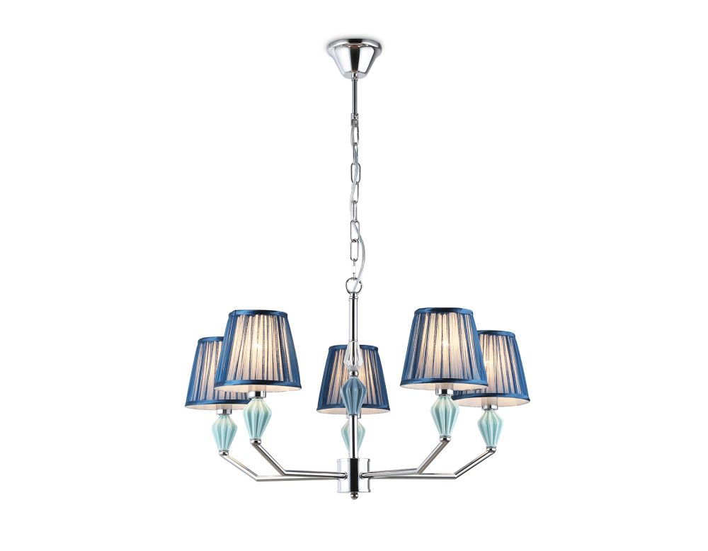 Подвесная люстра с абажуром и декором из керамики **81- см, 5*E14*40W, K, Ambrella Light High Light LH75061, хром
