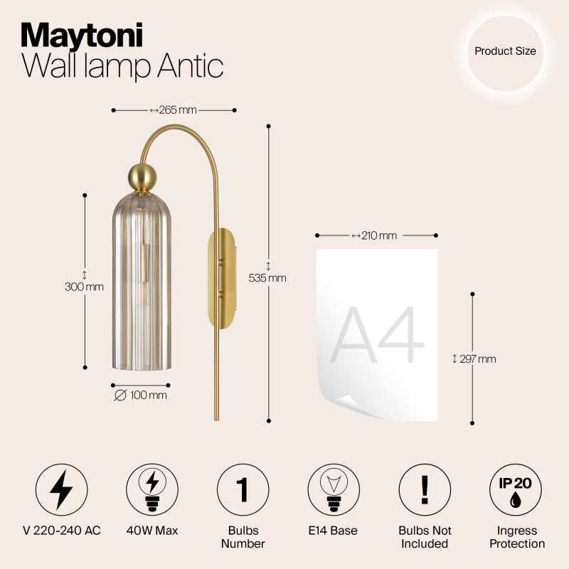 Светильник 54 см, Maytoni Antic MOD302WL-01CG, золото