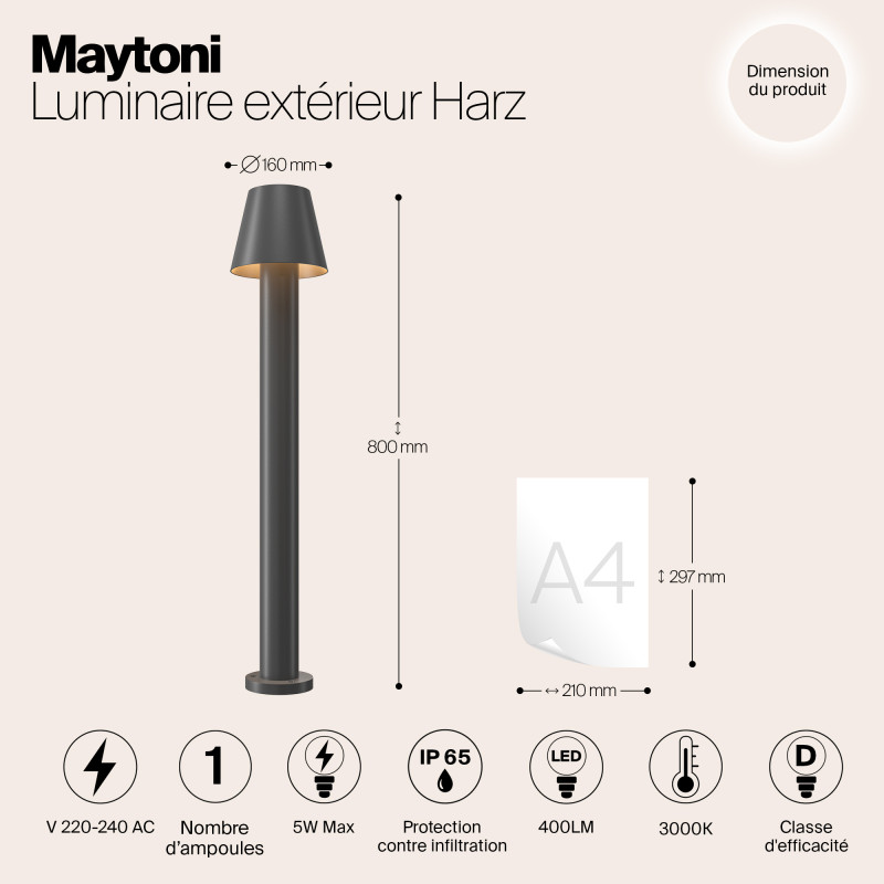 Светодиодный светильник 80 см, 5W, 3000K, Maytoni Harz O421FL-L5GF, графит