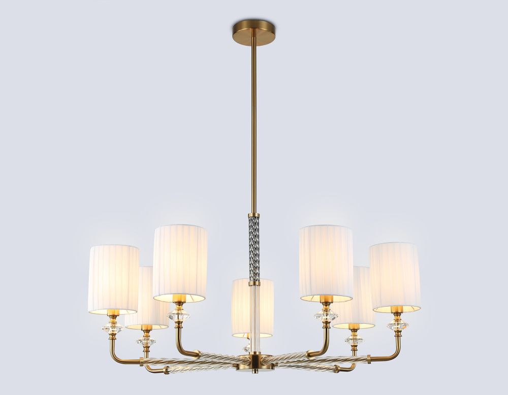 Люстра на штанге с абажурами **64- см, 7*E14*40W, K, Ambrella Light High Light LH71503, латунь