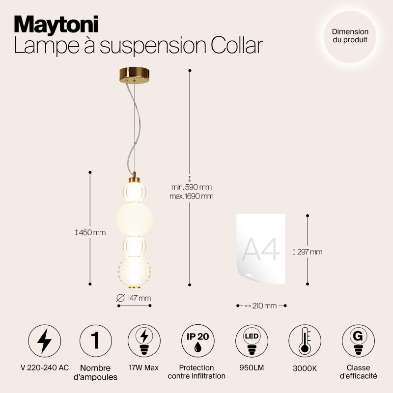 Светильник 15 см, 17W, 3000K, Maytoni P069PL-L17G3K, золото