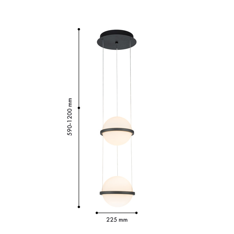Подвесной светильник 22,5*120 см, 40W, Favourite Ringar 4502-2P матовый черный, белое стекло