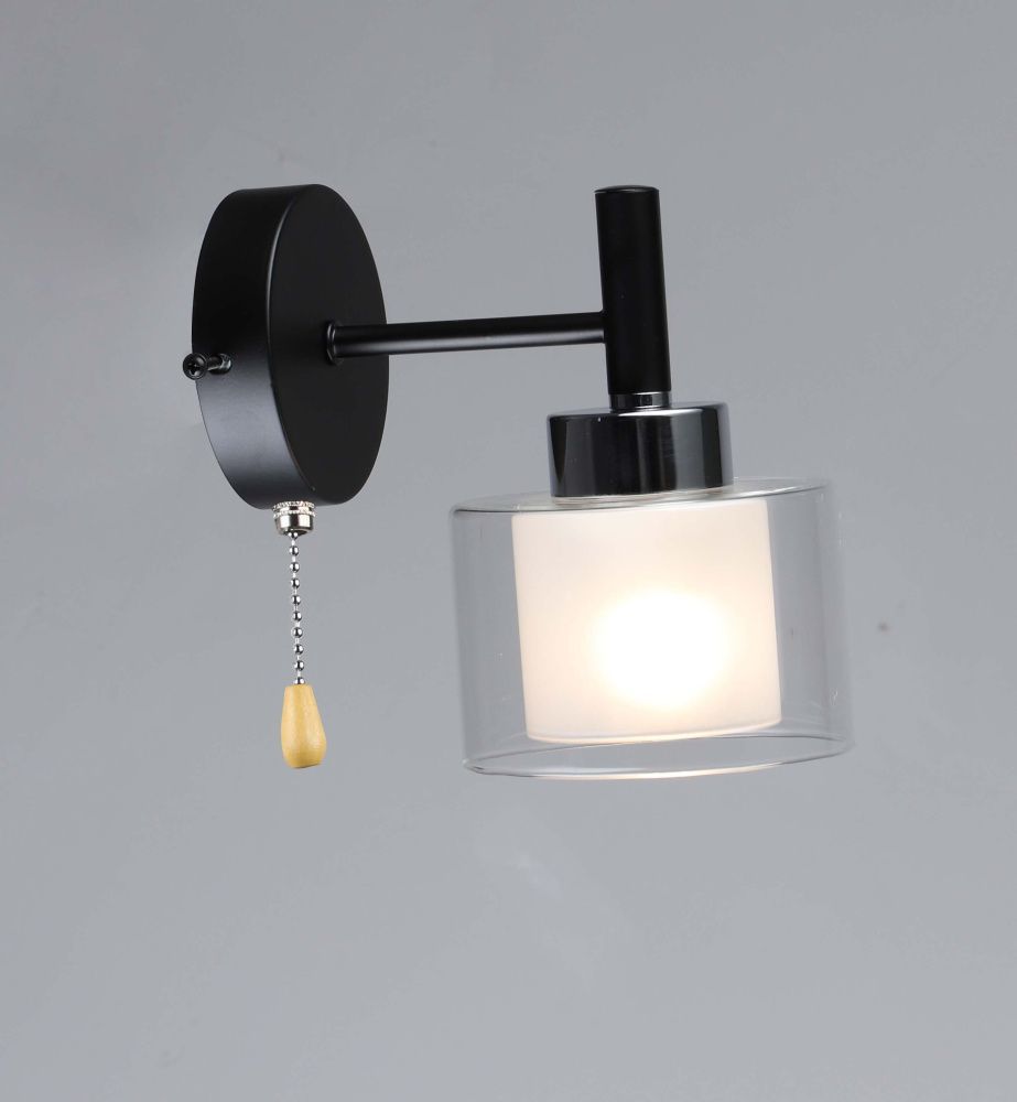 Бра L185 x W120 x H180, мм, 1*40W, BK+CR (Черный+Хром) Rilon 6989/1W BK+CR