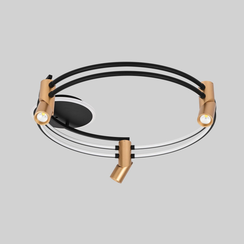 Потолочный светильник Favourite Cosmical 4071-3U, L680*W600*H210, потолочный светильник черного цвета в  сочетании с золотыми поворотными спотами на каркасе, встроенные ленты LED по периметру. Пульт управления цветом