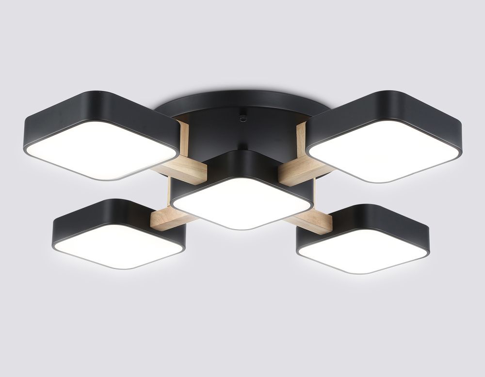 Люстра светодиодная на штанге 67,5*67,5*11- см, **W, 3000-6000K, Ambrella Light Comfort FL4883, черный, дерево