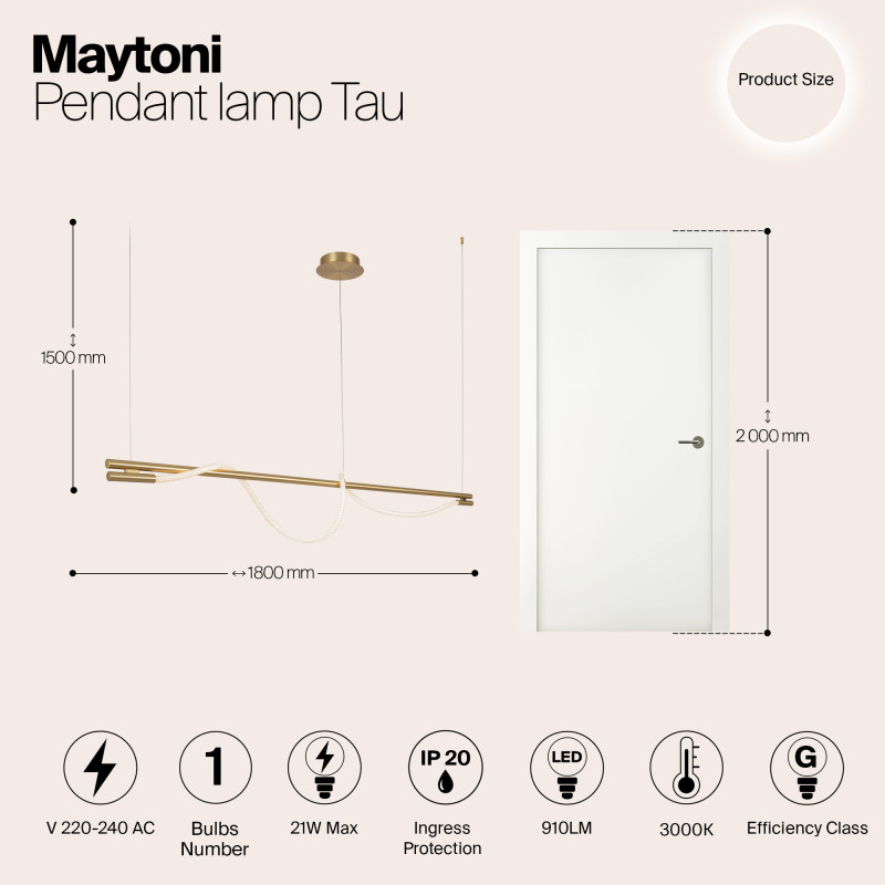 Светодиодный светильник 180 см, 21W, 3000K, Maytoni MOD166PL-L20G3K, золото