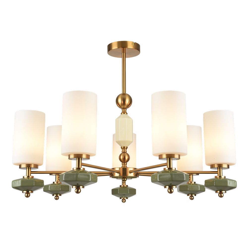 Люстра потолочная LUMION 8427/7C MODERNI, латунь/белый/зеленый, металл/керамика/стекло  E27 7*60W 220V MILA