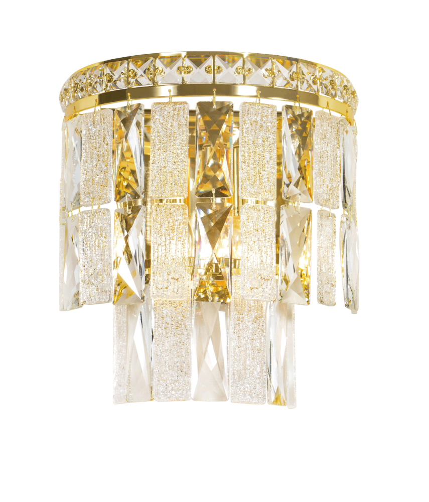 Бра L150 x W250 x H230, мм, 2*40W (80W), GOLD+CLEAR (Золото + Прозрачный Хрусталь) NewRgy W2893E/2 GOLD+CLEAR