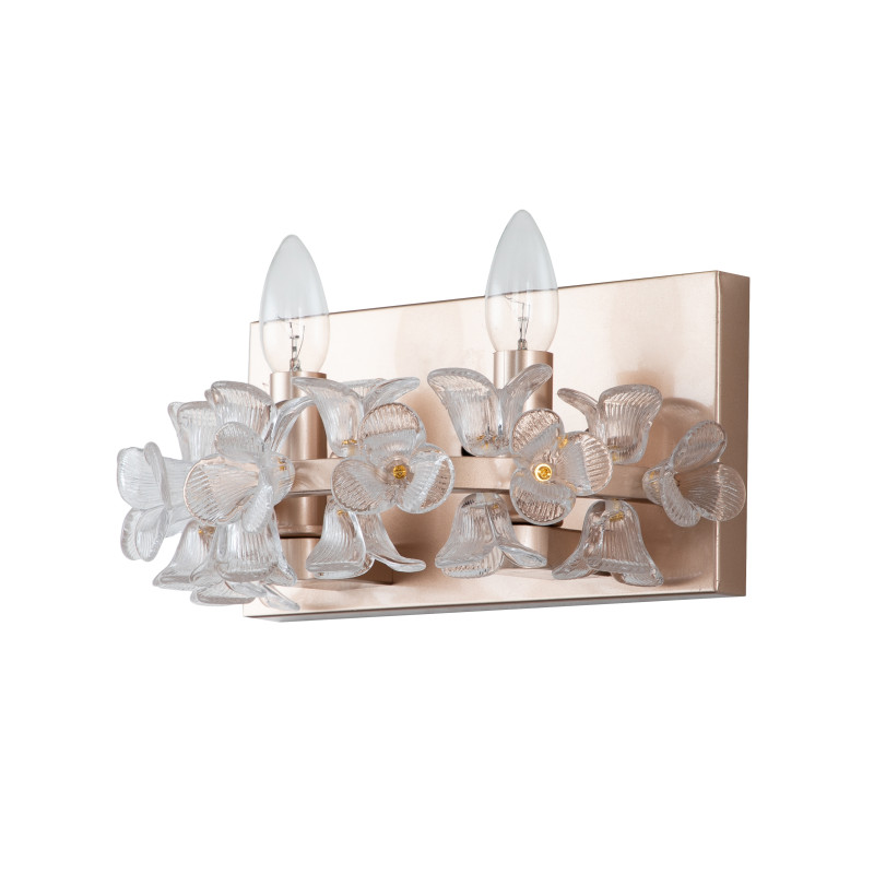 Бра Favourite Palmira 2967-2W, D180*W290*H120, жемчужного золота, декоративные элементы в виде цветов из прозрачного стекла