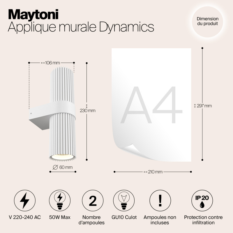 Светильник 22 см, Maytoni Dynamics MOD326WL-02W, белый