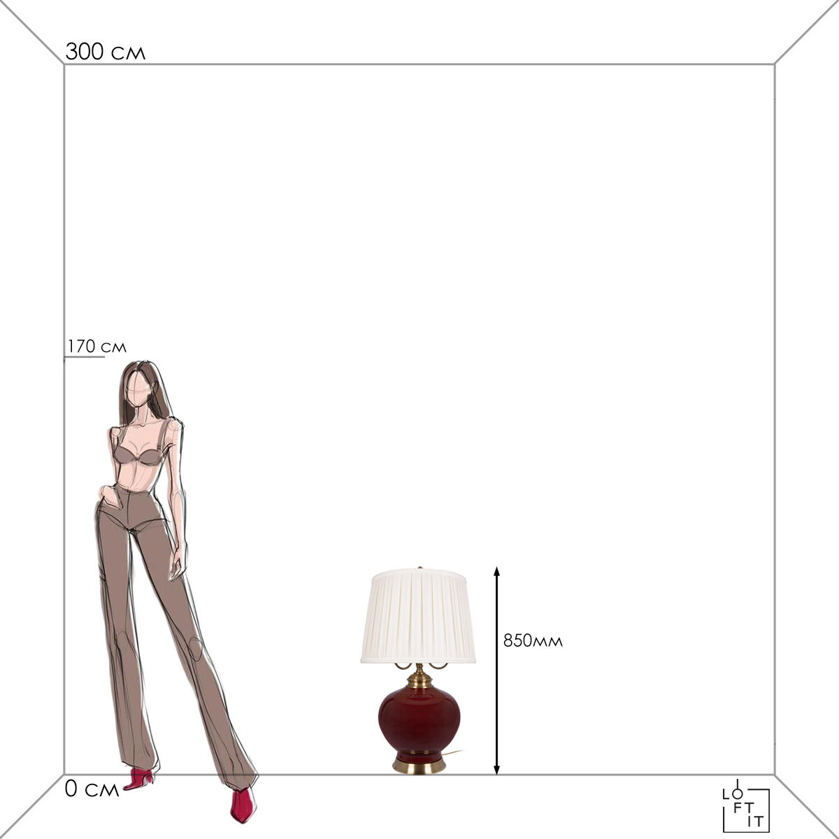 Настольная лампа 48*85 см, 3*E27 LOFT IT Ruby 10267T/L рубиновый