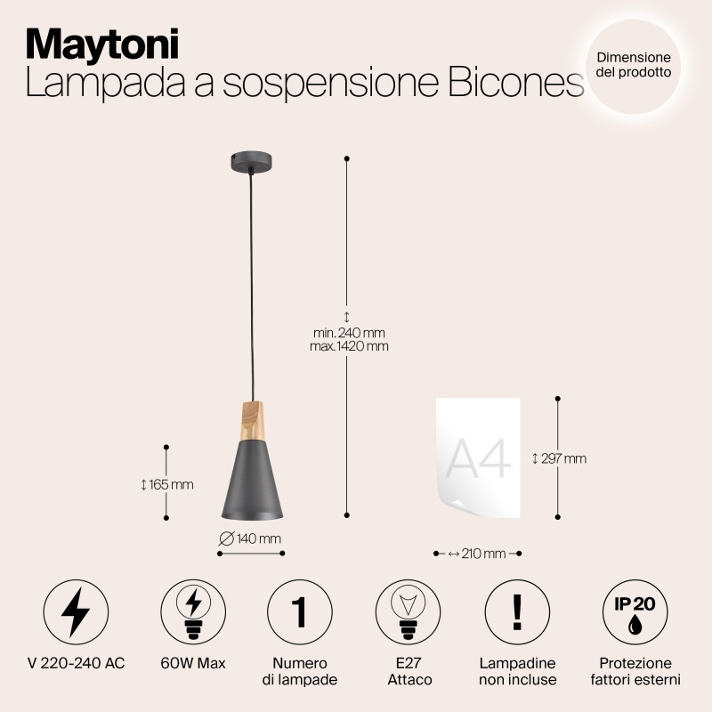 Подвесной светильник P359-PL-140-C Maytoni BICONES, серый