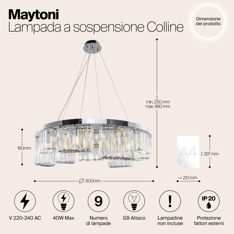 Подвесная люстра Maytoni Colline MOD083PL-09CH, диаметр 80 см, хром