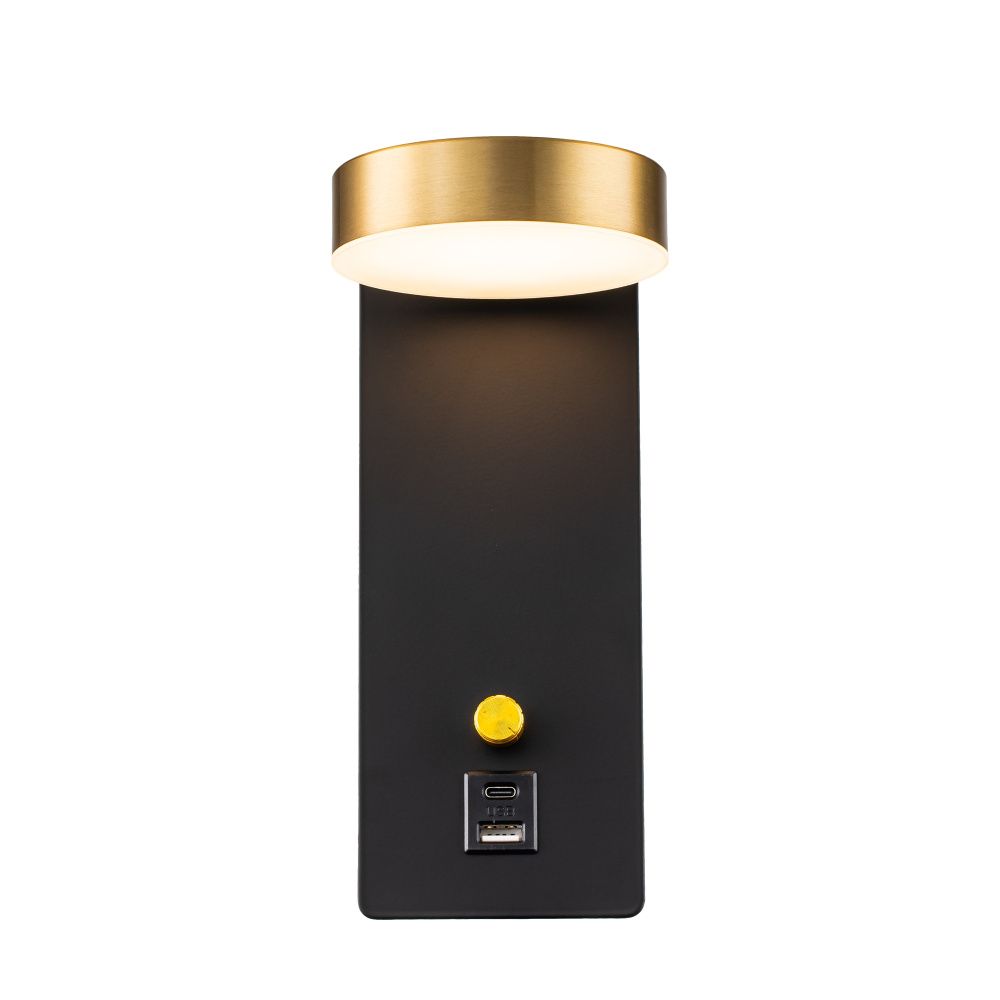 Бра 15*10*-23 см, 1*LED*7W, 2900K, Freya Сол / Sol FR5346WL-L5BBZ, Черный и Латунь