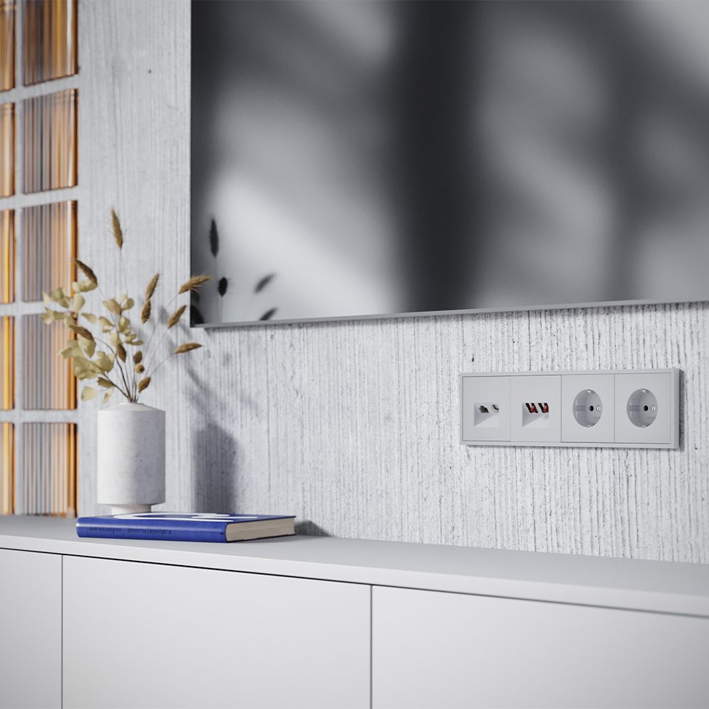 Накладка для розетки TV+RJ45 кат. 6, S70, серый Voltum VLS002716