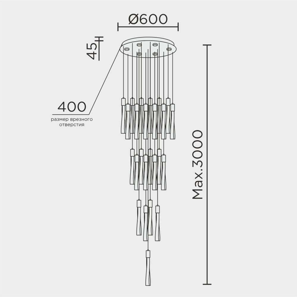 Подвесная люстра 60*300 см, LED 155W 4000K MODELUX ML.89138.25 CR хром