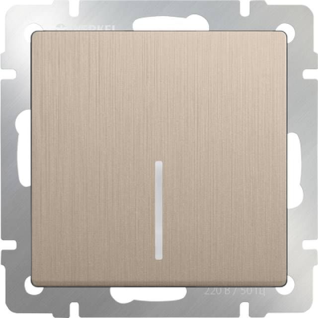 WL10-SW-1G-LED / Выключатель одноклавишный с подсветкой (шампань рифленый), 4690389085307