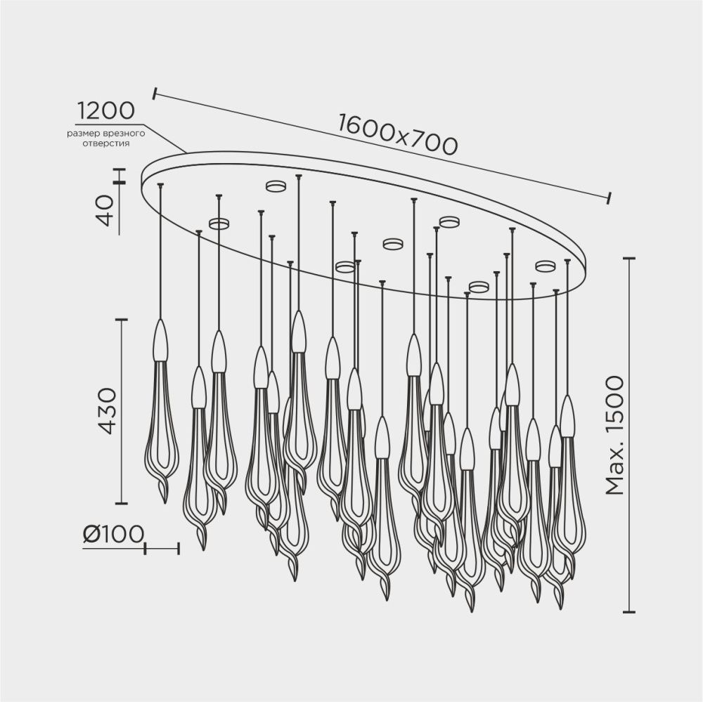 Светильник 160*160*150 см, LED*97W, 4000K, Modelux  ML.89181.22 BS, Латунь