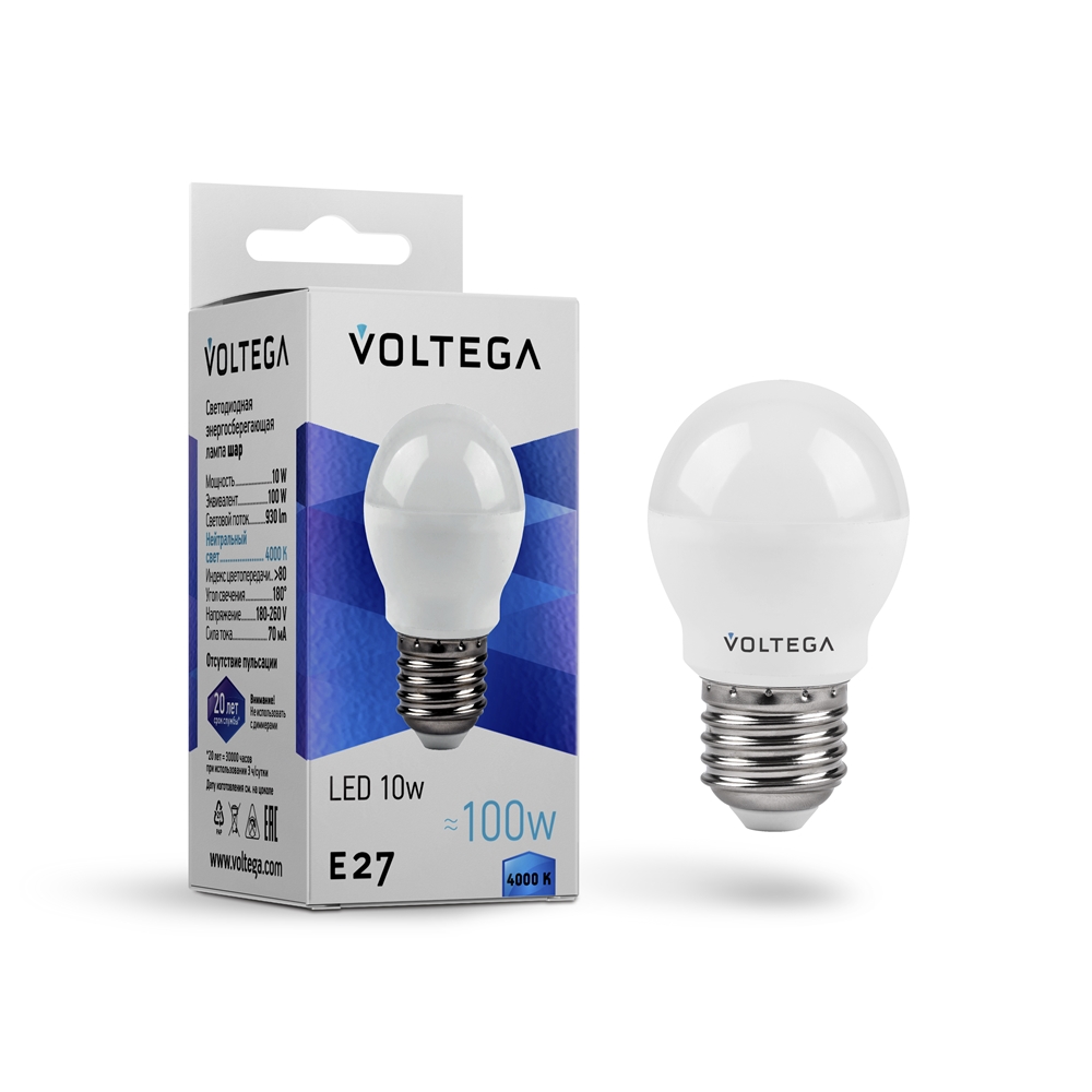 8456 Лампа светодиодная  Voltega Simple 10W 930Lm 4000K E27