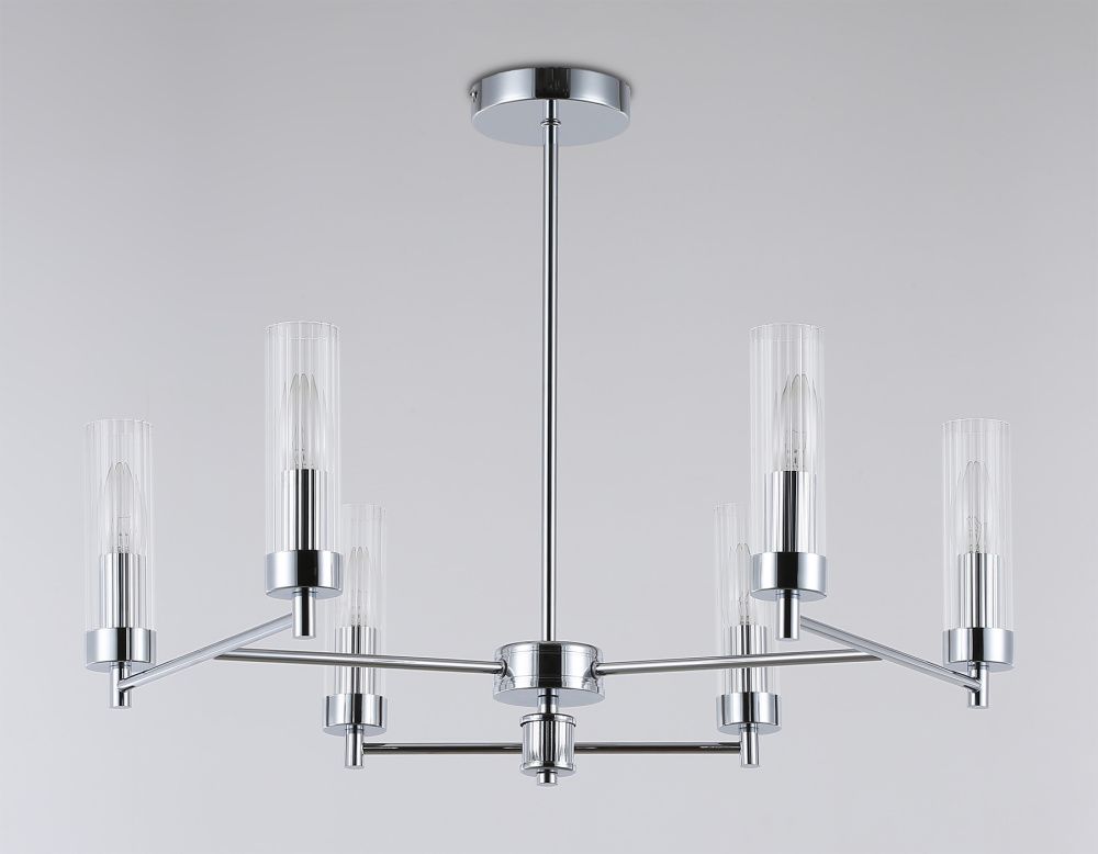 Люстра со стеклянными плафонами на штанге **52- см, 6*E14*40W, K, Ambrella Light High Light LH55151, хром