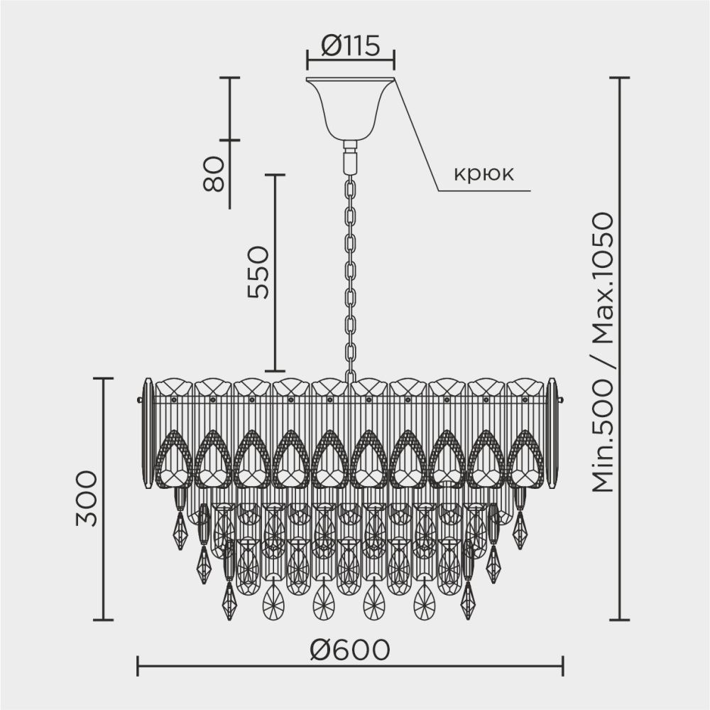 Подвесная люстра 60*105 см, 12*Е14, 25 м2 MODELUX ML.7220.600 CR хром
