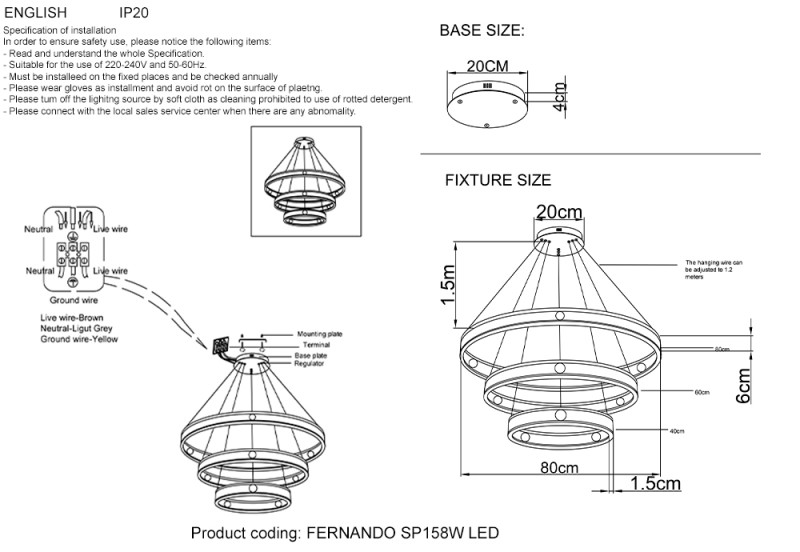 Светильник 80 см, 158W, 3000-6300K, Crystal Lux FERNANDO SP158W LED BLACK/GOLD, черный-золото