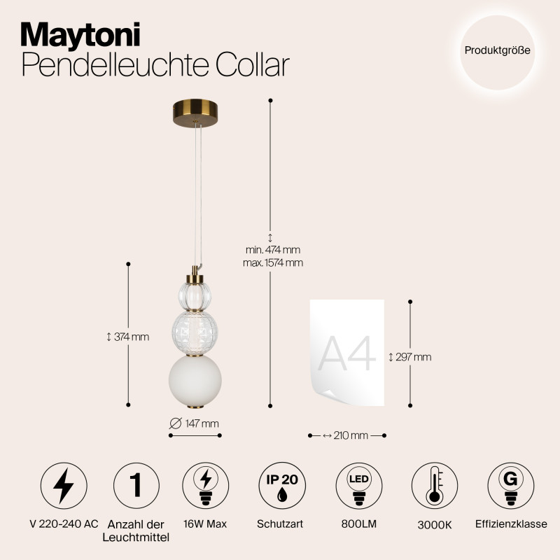 Светильник 15 см, 16W, 3000K, Maytoni P069PL-L16G3K, золото