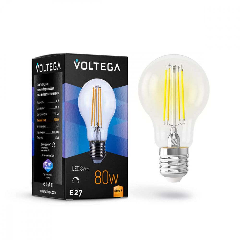 5489 Лампа светодиодная диммируемая Voltega Crystal 8W 740Lm 2800K E27