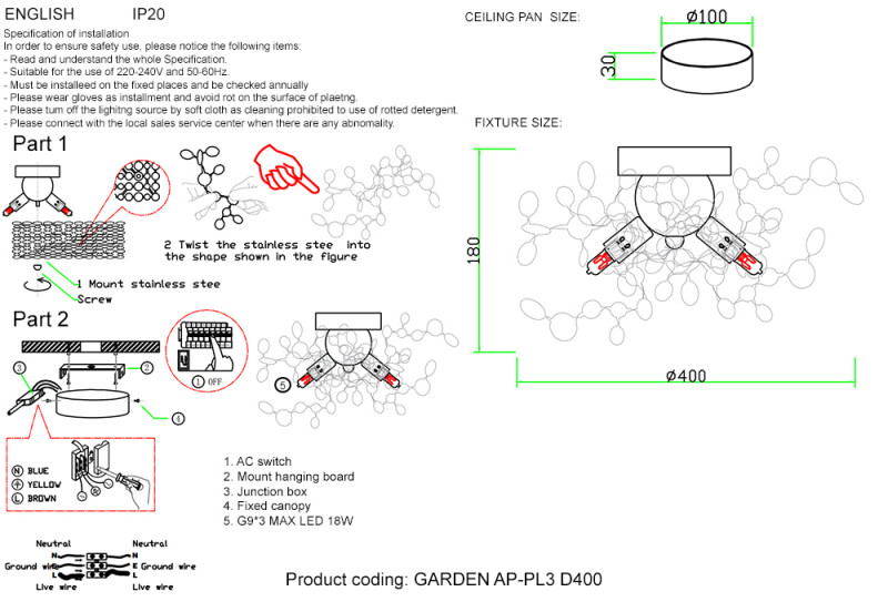 Бра Crystal L ux GARDEN AP-PL3 D400 CHROME Хром