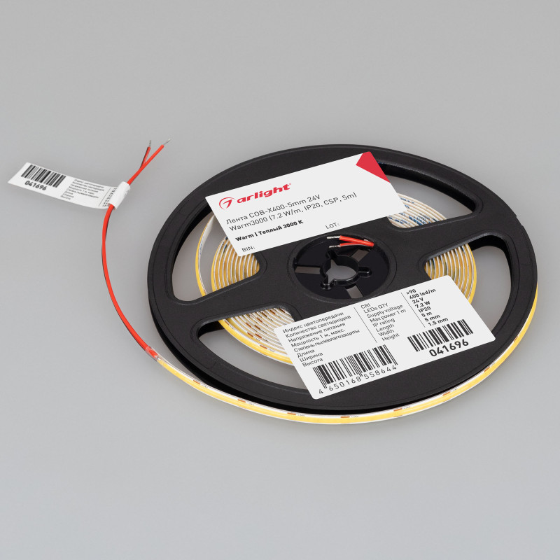 Лента COB-X400-5mm 24V Warm3000 (7.2 W/m, IP20, CSP, 5m), Arlight 041696. Цена указана за 5 метров. Продается кратно 5 метрам.