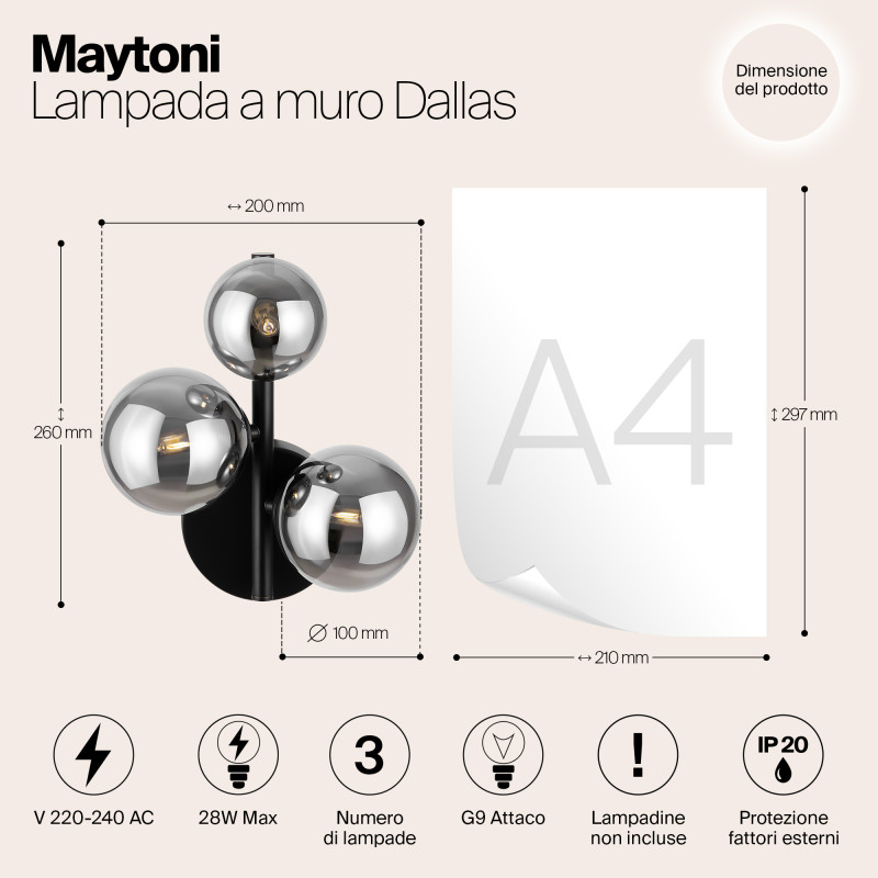 Светильник 25 см, Maytoni MOD545WL-03B, черный