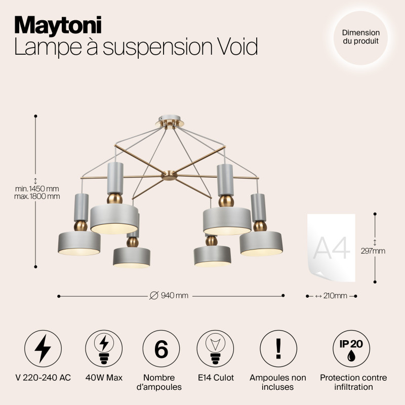 Подвесная люстра Maytoni Void MOD030PL-06GR серый, диаметр 94 см