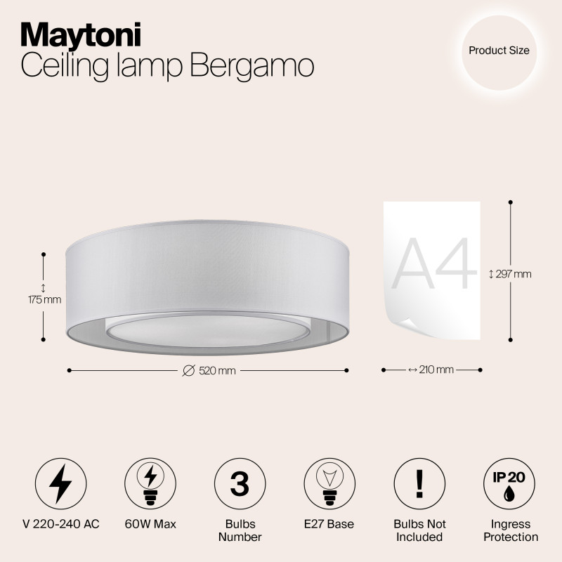 Светильник 52*52 см, Е27 60W, Maytoni Bergamo MOD617CL-04GR