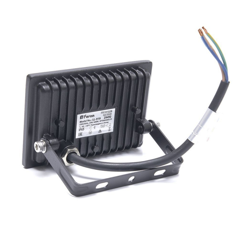 Прожектор светодиодный 2835 SMD 20W 6400K IP65  AC220V/50Hz, черный, LL-919 Feron 29492