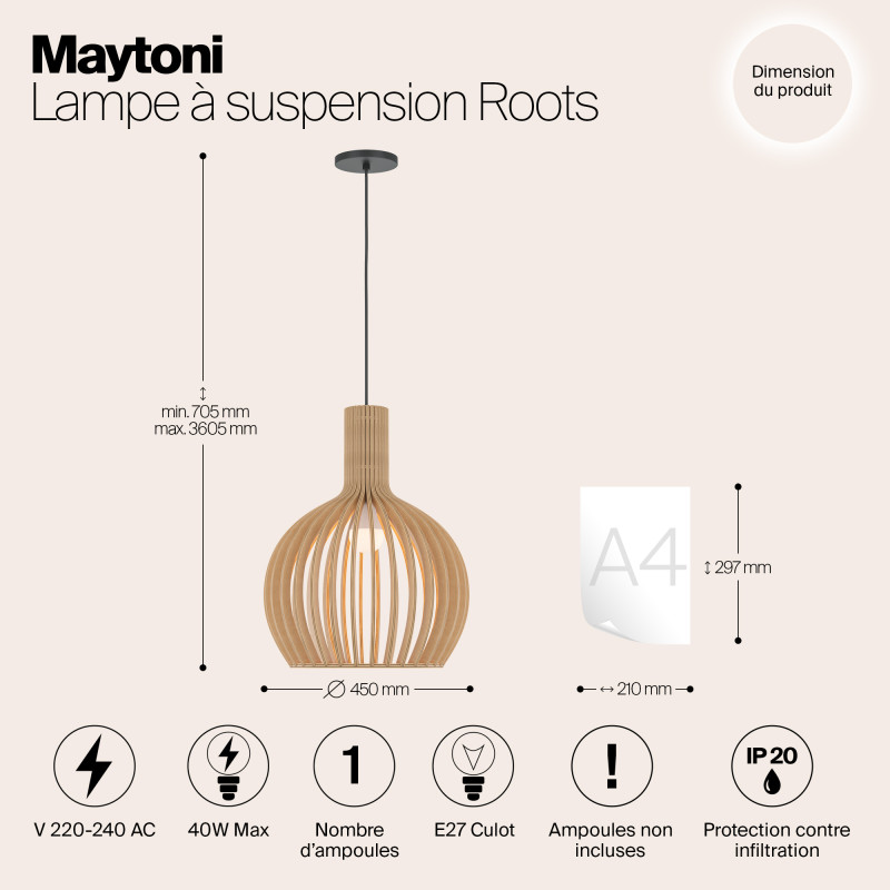 Светильник 45 см, Maytoni Roots MOD194PL-01W1, черный-дерево
